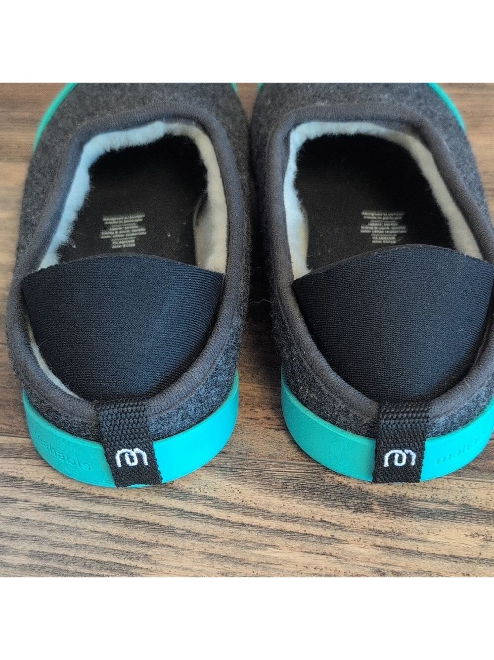Mahabis Classic Gray and Teal Wool Detachable Soul Slip-On Slippers 39 M335 - Picture 9 of 10
